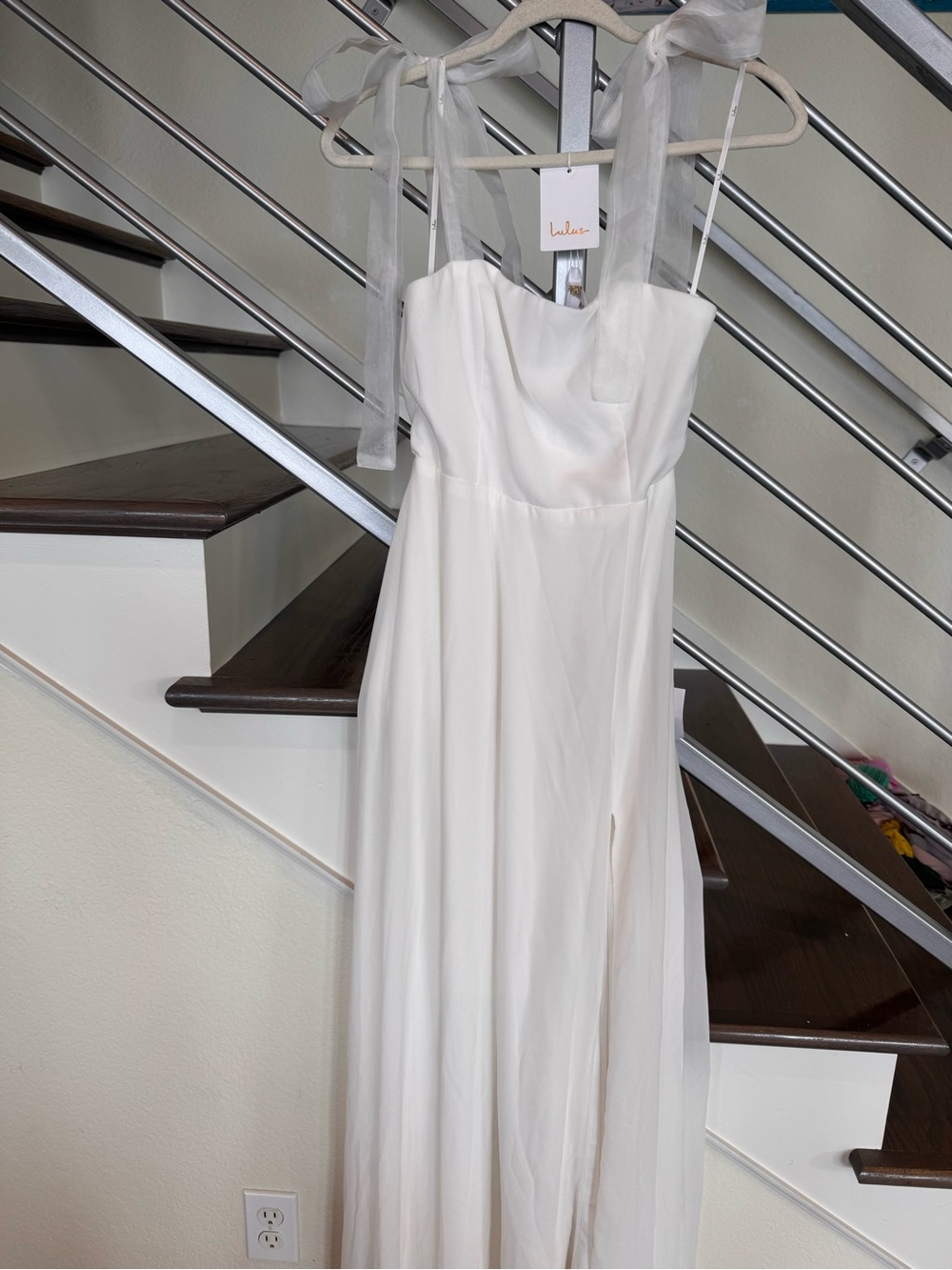 Lulu's Ivory Strapless Tie Maxi Dress